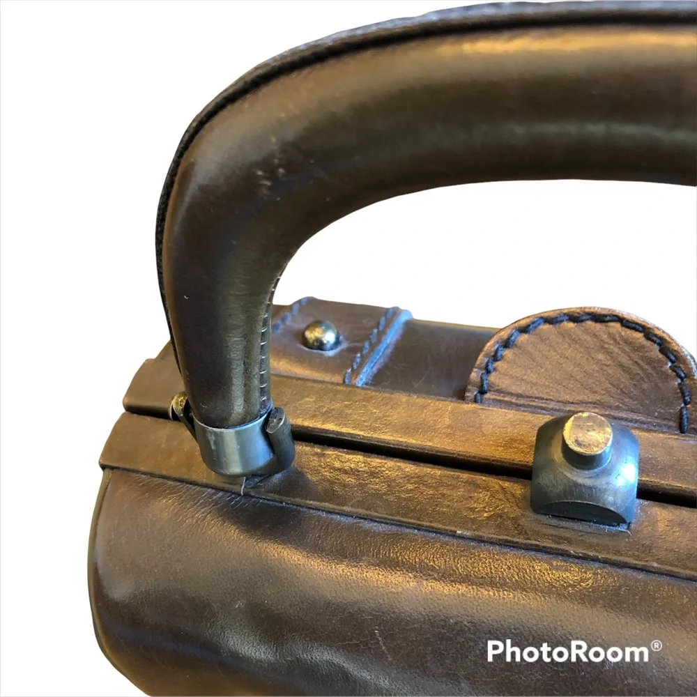 Vintage 1950s Ronay Leather Box Purse Handbag Brown Handles Amazing - Picture 6 of 12